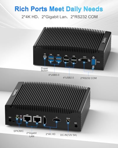 Image of FANPEEC Industrial Fanless Mini PC Core i5-8350U 32GB DDR4 RAM 512GB SSD, Fanless PC Dual HD Display, 2xRS232 COM, Industrial Computer Win 11 Pro Dual LAN, 8xUSB, Dual Band WiFi, BT4.2