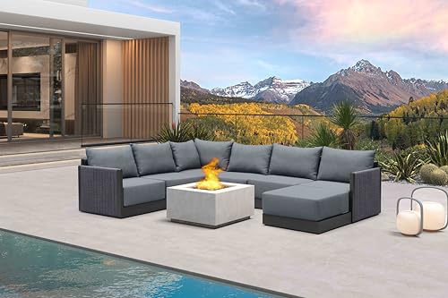 Image of PURPLE LEAF Sectional Sofa 7-Piece w /Ottoman Weather-Resistant Patio, Gray
