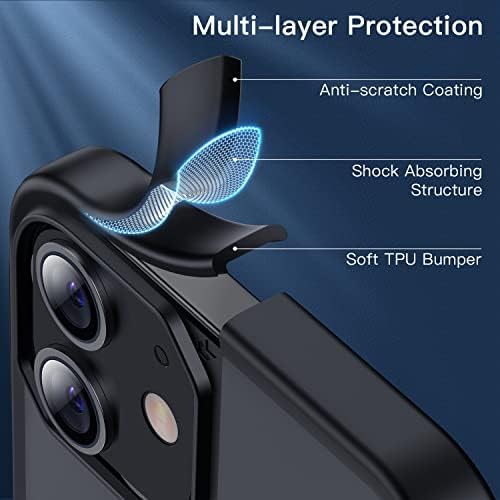 CASEKOO Shockproof Designed for iPhone 12 Pro Case/iPhone 12 Case Matte Frosted Phone Case [Military Grade Drop Protection] Protective Slim Thin Cover, Hard Back with Soft TPU Case 6.1'' 2021- Black