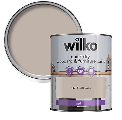 wilko Quick Dry Cupboard & Furniture Soft Taupe Paint, Hardwearing Quick Dry Furniture Paint, Satin Finish Furniture Paint, 750ml