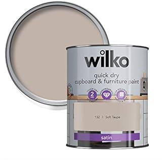 wilko Quick Dry Cupboard & Furniture Soft Taupe Paint, Hardwearing Quick Dry Furniture Paint, Satin Finish Furniture Paint, 750ml