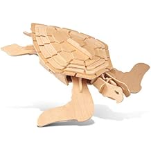 Puzzled 3D Puzzle Green Turtle Wood Craft Construction Model Kit, Fun Unique Educational DIY Wooden Toy Assemble Model Unfinished Crafting Hobby Puzzle, Build and Paint for Decoration 26 Pieces Pack