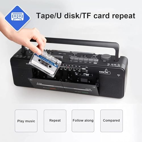 Reproductor de casete – Boombox de doble cinta con radio AM/FM, reproducción de disco MP3/U/tarjeta TF, grabación con un solo clic, diseño clásico