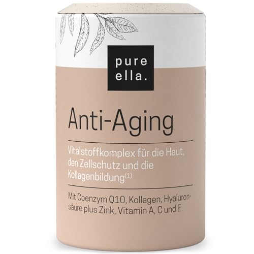 Pure Ella ANTI-AGING - Kollagen Kapseln mit Hyaluronsäure - Plus Extrakte aus Grüntee & Staudenknöterich, Coenzym Q10, Vitamine A, C, E und Zink - Hochdosiert, Hormonfrei - 60 Stück