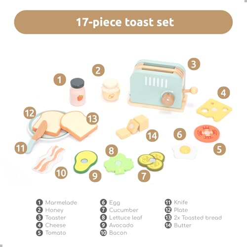 UMU® Wooden Toaster & Sandwich Play Set – Includes Pop-up Toaster, Sliceable Butter, Kitchen Accessories & More – Pretend Play Toy for Kids Ages 3 4 5 6 - Thumbnail 6
