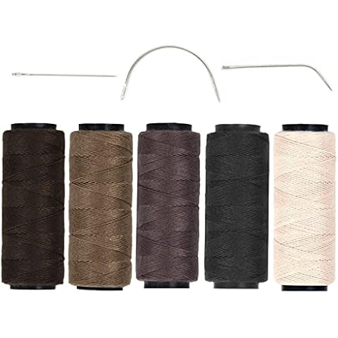 Vlasy 5 Pcs Hair Extension Weave Thread with 3 Pcs Needle C-Curve+ J+ I Type Needles Set Hair Salon Weaving Thread for Hair Extension Sewing Thread Cover