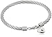 Stainless Steel Cable Bangle with Heart Lock Charm Bracelet, 2.75"