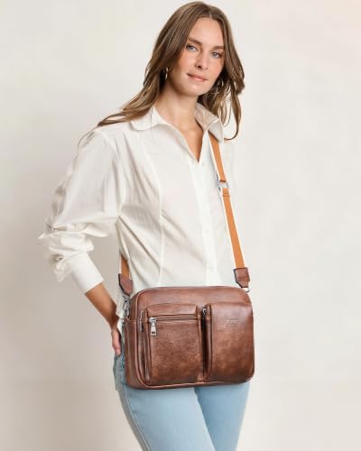 Image of Bluome Crossbody Purse for Women Multi Pocket Crossbody Bag with 3 Front Pockets Leather Shoulder Bag Everyday Travel Bag