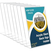 Qilery 4 Pcs Acrylic Sign Holder Clear Display Stand Frame Table Top Slant Back Plastic Sign Holder Flyer Document for Menu Workers Teachers Office School Desktop 11 x 17 Inch