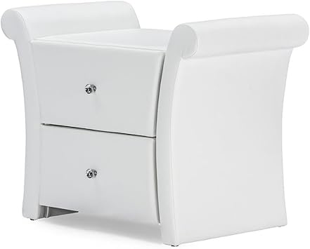 Baxton Studio Victoria Faux Leather Upholstered Modern Nightstand, Large, White