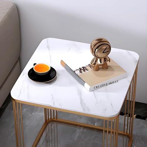 Image of Square Coffee Table and End Table for Living Room, Bedroo Coffee Table Balcony Garden, etc with Open Storage, Engineered Wood Surface Top (Gold White)