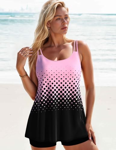 Image of ROSEWE 2025 Tankini Swimsuits for Women, Two Piece Bathing Suits with Shorts, Modest Tank Top Swim Dress