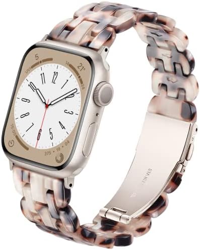 Pleixiu Compatible With Apple Watch Band 38mm 40mm 41mm 42mm 44mm 45mm 49mm Lightweight Resin For iwatch Ultra Series 8 7 SE 6 5 4 3 2 1 Apple Watch Bands for Women Men (Oval Tortoise Stone Flower)