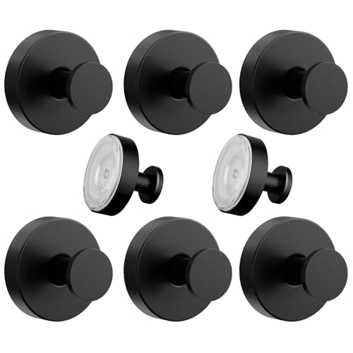 VEHHE 6 Pack Self-Adhesive Hooks, Waterproof Stainless Steel Shower Suction Cup Hooks Weight Capacity 15lbs, Shower Hooks Suction for Wall, Kitchens, Glass, Mirrors (Black) by VEHHE - Used condition - CA$13.03