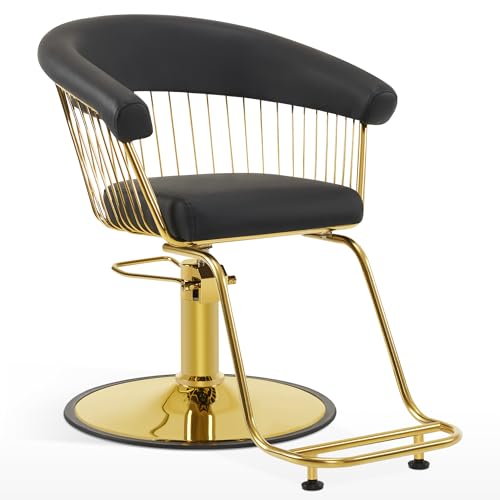 BarberPub Hydraulic Salon Chair, Gold&Black&White Classic Style Barber Chair for