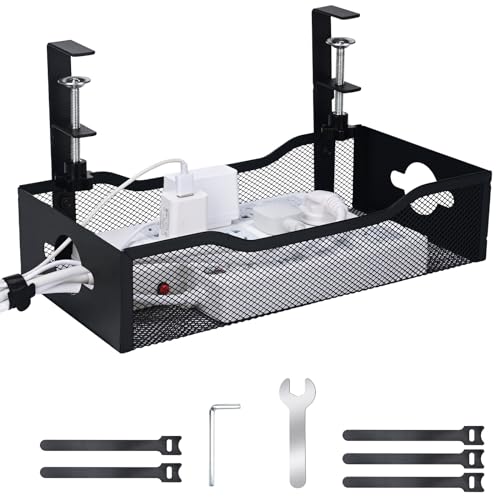 Large Metal Under Desk Cable Tray, No-Drill, Black, XL