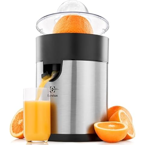 Eurolux Electric Orange Juicer, Sleek Effortless Citrus Juice Squeezer for Lemon, Lime, Grapefruit | Powerful Motor, Easy to Clean, Removable Dishwasher-Safe Parts Cover