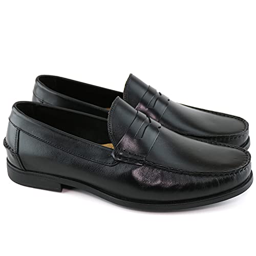 Marc Joseph New York Mens Casual Comfortable Genuine Leather Lightweight Classic Fashion Dress Penny Loafer Slip On Breathable Driving Loafer Black Napa 10.5 #TOP3