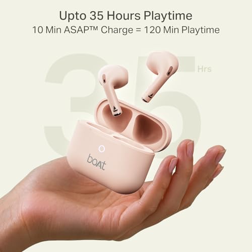 Image of boAt Airdopes Joy v2 w /Up to 35H Battery, Pocketable Design, ASAP Charge, 13mm Drivers, Easy Touch Controls, ENx Tech, Beast Mode, IWP & App Support TWS Bluetooth Earbuds with mic (Dusty Rose)