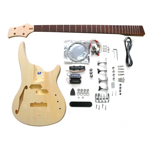 Coban Guitars SEF DIY 4-String Bass Guitar Kit – Basswood Semi-Hollow Body, Laurel Fingerboard, Chrome Hardware