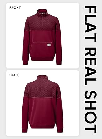 JMIERR Men's Quarter Zip Pullover Quilted Sweatshirt