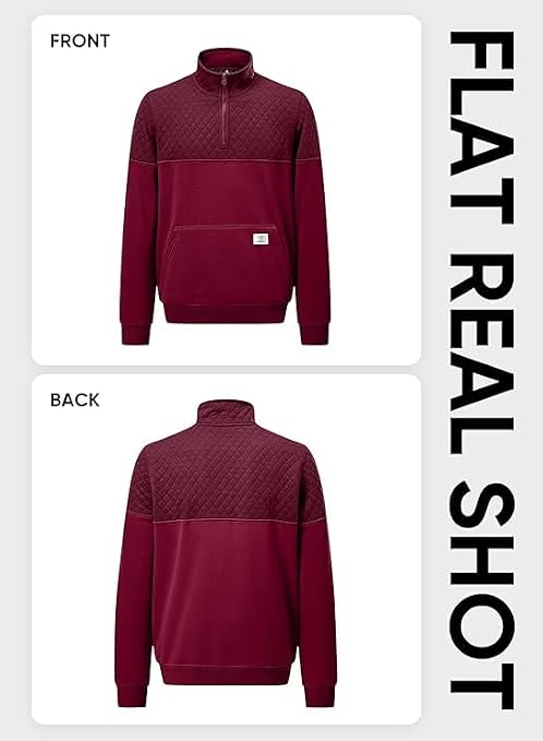JMIERR Men's Quarter Zip Pullover Quilted Sweatshirt