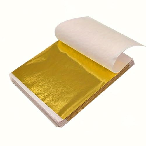 100Pcs Gold Leaf Sheets for Gilding Crafting, Art & DIY Projects, Picture Frames, Home Walls, Interior and Multi Artistic Decoration, Imitation 5.5" x 5.5"