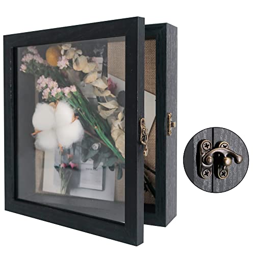Small Shadow Box Frame 8x8 Display Case, Black Wedding Bouquet Memory Box