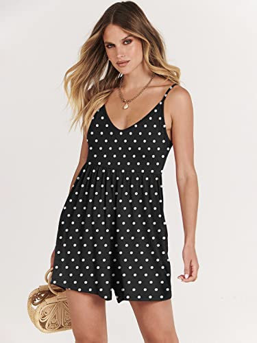 Anrabess Women's Casual Cami Wide Leg High Waist Polka Dot Summer Romper Jumpsuits Ci325-Bodianhei-M #TOP26
