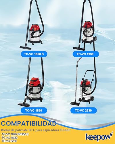 Miniatura 2 de Keepow 5 Bolsas Aspiradora De 20l Para Einhell Tc-Vc 1820, 1820s, 1930s, Te-Vc 2230, Aspiradora Para Seco Y Húmedo, Bolsas Para Aspiradora
