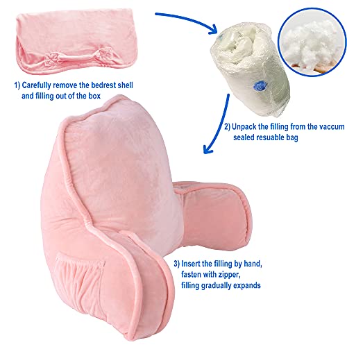 Home Soft Things Super Soft Do It Yourself Bedrest Reading Pillow Cover And Filling, Need Assembly, Lounger Backrest Pillow For Sitting In Bed With Arms Pockets, 20" X 18" X 17", Rose Quartz #TOP1