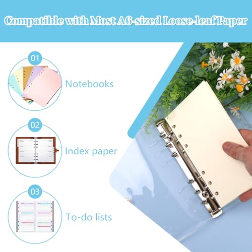 2 Stück A6 Ringbuch, Transparente PVC A6 Binder Wasserdicht, Nachfüllbar Ringbuch mit Druckknopfverschluss für eine einfache Organisation von Notizen, Journal und täglicher Planung