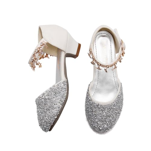 Image of Amtidy Girls Glitter Bow Low Heel Princess Shoes, Mary Jane Ankle Strap Dress Pumps for Wedding Birthday Party Performance