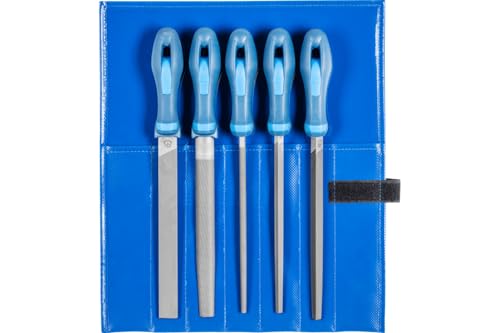 PFERD TOOLS 532 WR 200 H 2 Werkstattfeilen-Set in PVC-Rolltasche, 5 Feilen, Kreuzhieb H2, 200mm, 11800532 - für universelle Schrupp- und Schlichtarbeiten geeignet