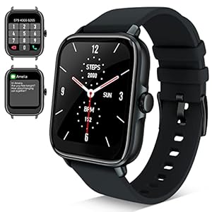 Smartwatch mit Telefonfunktion Herren Damen,1.7″ Touchscreen Uhren Fitness Tracker mit Whatsapp Funktion, Fitnessuhr Sportuhr Schrittzähler iOS Android, Geburtstag Weihnachten Geschenk, Watch Schwarz