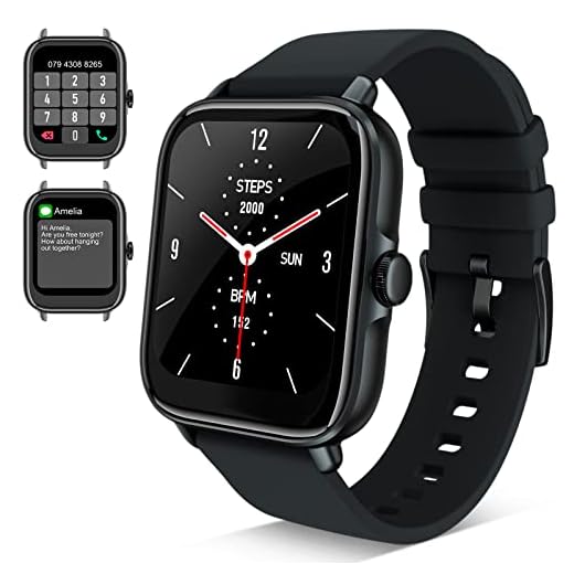 Reloj Inteligente con llamadas y Whatsapp Mujer Hombre, 1,7" Smartwatch Pulsera Actividad, 28 Deportivo Modos/Impermeable IP67/Frecuencia cardíaca Monitor/ SpO2,Smart Watch para Android iOS, Negro