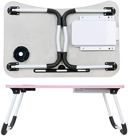 Laptop Desk with Drawer, Astoryou Portable Laptop Bed Tray Table Notebook Stand Reading Holder with Foldable Legs & Cup Slot for Eating Breakfast, Reading Book, Watching Movie on Bed/Couch/Sofa (Pink)