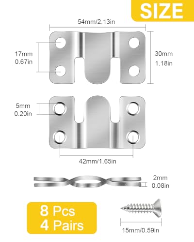 Caianwin 8 Stück Schwerlast Bilderrahmen Aufhänger Edelstahl – Ineinandergreifend für Foto, Spiegel, Wandhalterung und Möbelverbinder (54mm×30mm)