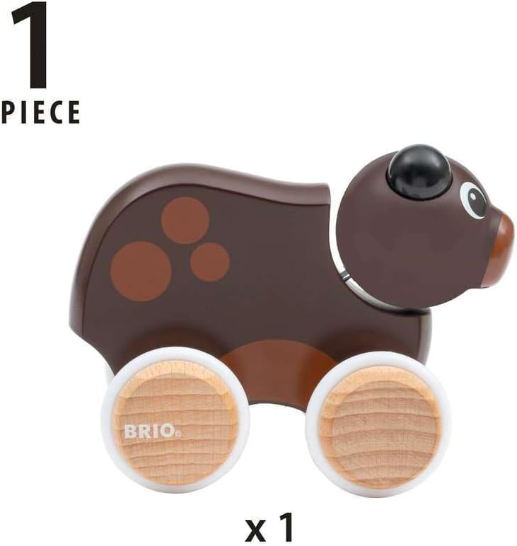 BRIO 30338 Push Along Bear | The Perfect Playmate for Your Toddler, White