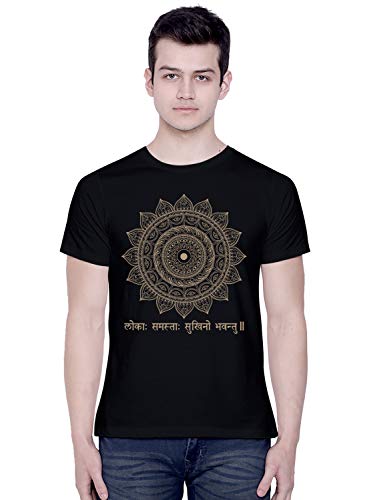 CreativiT Graphic Printed T-Shirt for Unisex Mandala_loka samasta sukhino bhavantu_White Tshirt | Casual Half Sleeve Round Neck T-Shirt | 100% Cotton | D00533-19