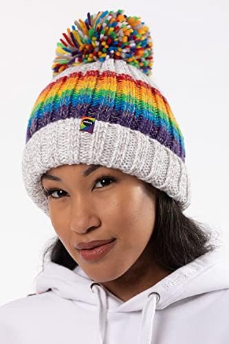 Gay Pride Rainbow Luxury Super Sherpa Fleece Lined Reflective Bobble Hat - White