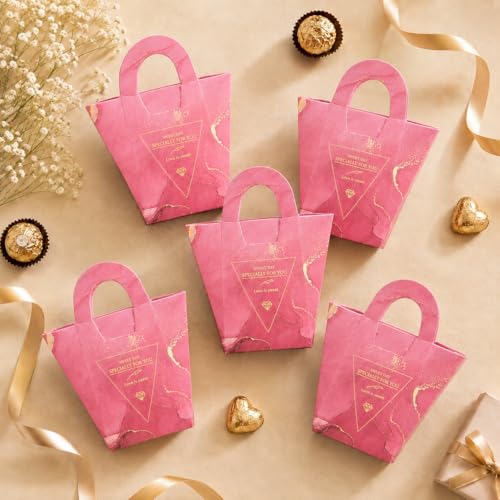 Image of SATYAM KRAFT Pack of 40 Decorative Paper Gift Boxes with Handle | Premium Return Gift Box for Chocolates, Hampers, Party Favors, Wedding & Festive Gifting (Pink)