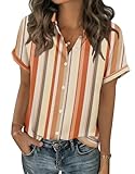 Zeagoo Womens Summer Tops Business Casual Top Short Sleeve Striped Button Down Shirts Work Blouses