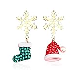 Chanaiqw Mismatched Christmas Dangle Stud Earrings Holiday Party Drop Earrings Enamel Crystal Santa Claus Bell Hat Earring Cute Christmas Costume Jewelry Women (B)