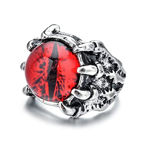 Caiyao Gothic Punk Devil Evil Eye Dragon Eagle Claw Ring for Men Women Vintage Opening Adjustable Skull Decor Eyeball of Hell Demon Colorful Biker Jewelry Halloween Costume Party Accessory-B red