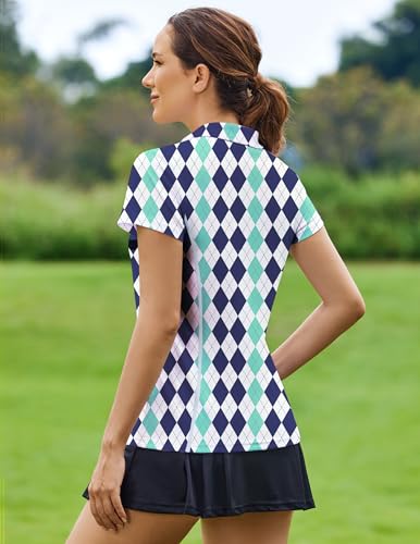 Image of PINSPARK Womens Golf Shirt Short Sleeve Polo V-Neck Quick Dry Tennis Tops | Moisture-wicking Breathable Fabric, Classic Collar, Slim Fit, Ideal for Golf Tennis Pickleball Casual