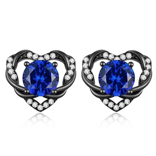 CDE Angel Wing Black Gothic Heart Birthstone Stud Earrings Hypoallergenic