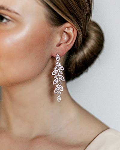 Sweetv Wedding Bridal Chandelier Earrings, Crystal Rhinestone Drop Dangle Earrings For Women Brides-Silver #TOP5