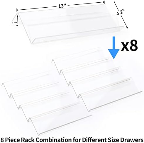 Przezroczysty akrylowy organizer do szuflad na przyprawy, 4 poziomy 2 zestawy, możliwość rozszerzenia od 33 cm do 66 cm, wkład do szuflad na przyprawy, kuchenny stojak na przyprawy do szuflady/blatu