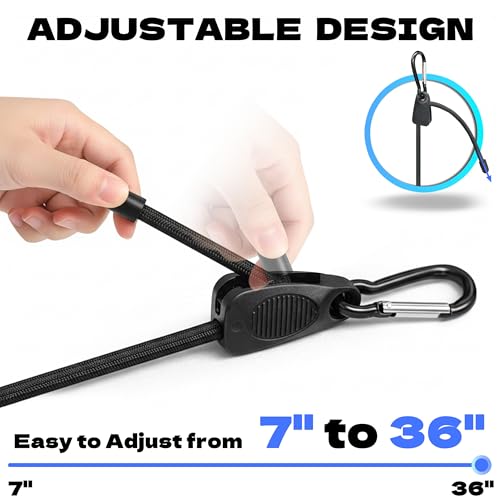KJE 8Pcs 36\" Adjustable Bungee Cords with Hooks - Black Bungee Straps, Easy to Adjust from 7\" to 36\", Ideal for Outdoor Tie Downs, Securing Tarps & Canvases & Cargo in Cold Hot Climates